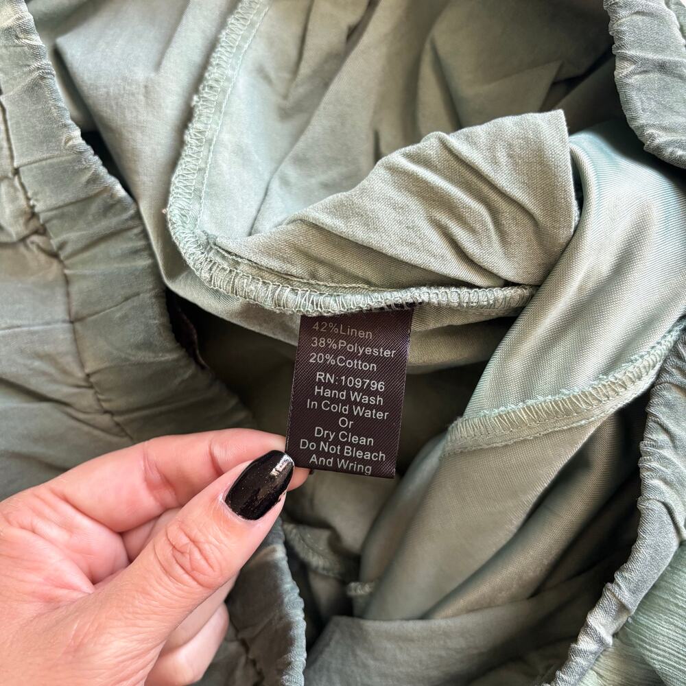 Pretty Angel Moss Green Linen Blend Pull On Tapered Pants Artsy Eclectic Large - Picture 5 of 8